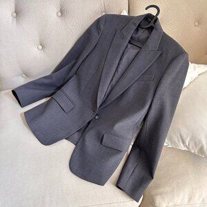 size 0 Theory Fitted Single-Breasted Wool Blazer in grey Stretch Wool